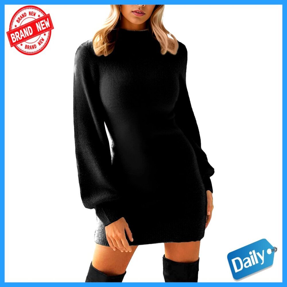 Mock Neck Ribbed Long Sleeve Bodycon Pullover Mini Sweater Dress Chic